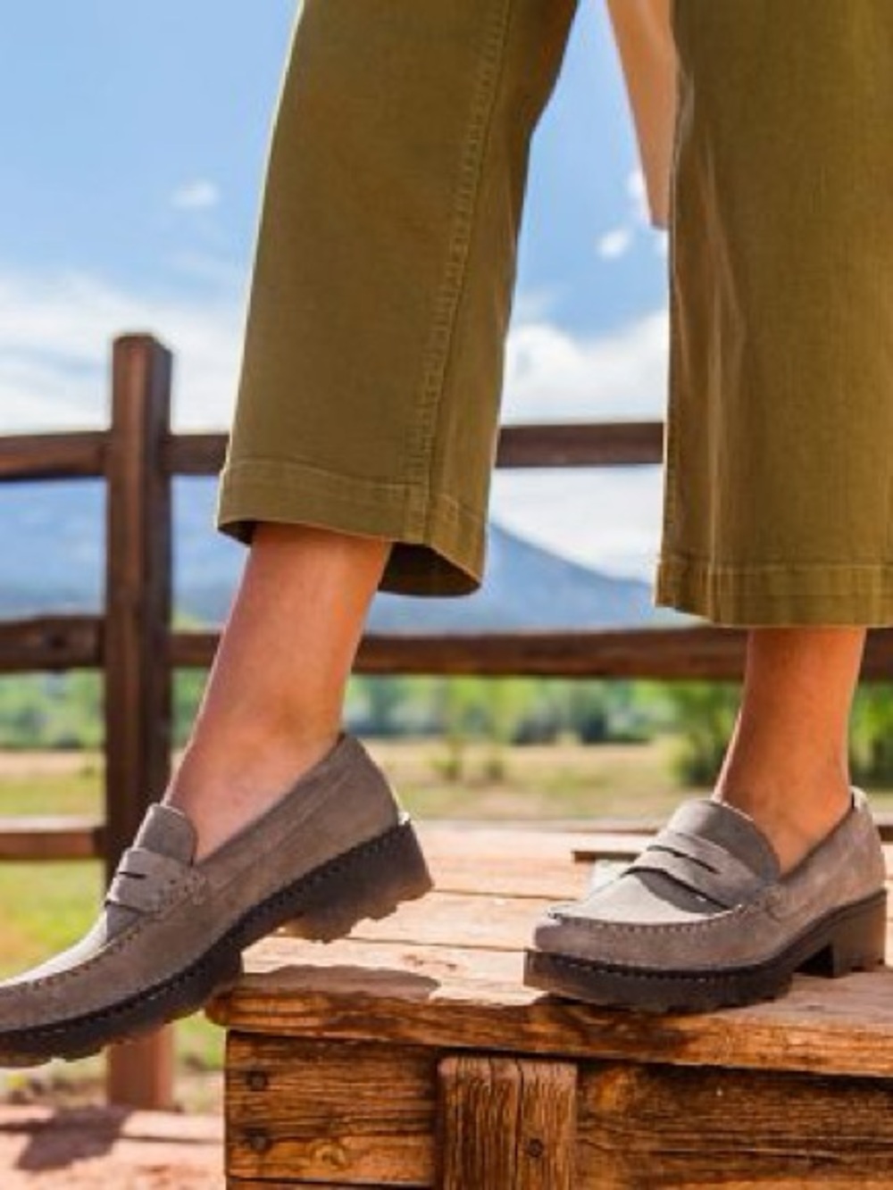 Born Gray Suede Lug Sole Penny Loafers